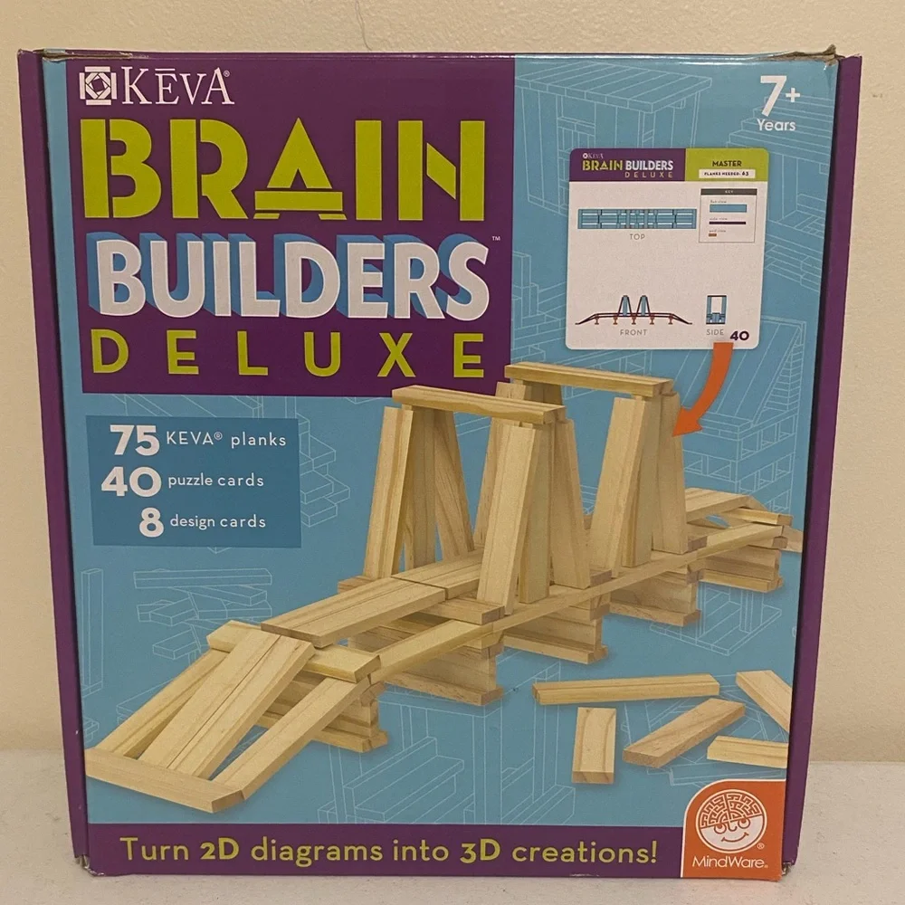 MindWare Keva Brain Builders Deluxe STEM Building Toy Includes 74 KEVA‎ Planks